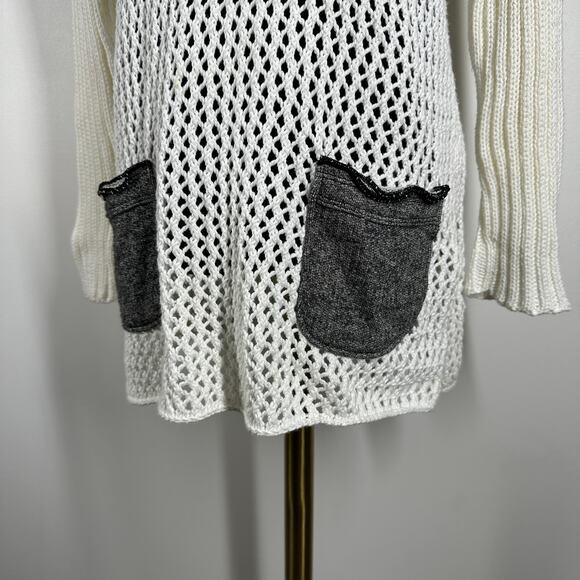 Soft Surroundings Womens Open Knit Boulevard Round Neck Pullover Sweater White - Picture 2 of 7